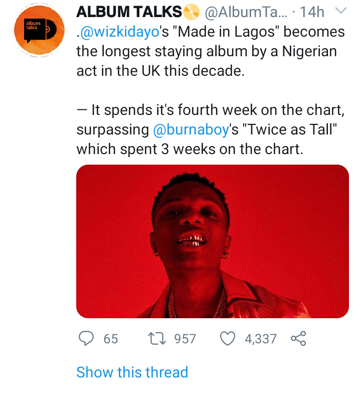 ‘Made In Lagos’ Surpasses ‘Twice As Tall’ On UK Albums Chart