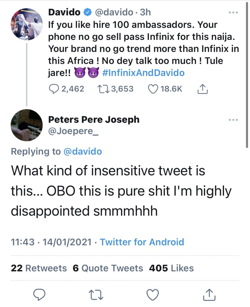 Singer Davido Apologizes To Disappointed Fan